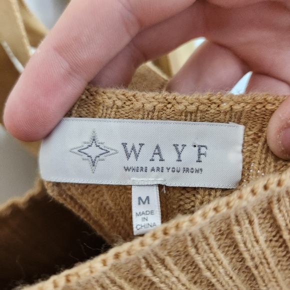 WAYF Leland Camel Long Puff Sleeve Bodycon Mini Ribbed Sweater Dress Size Medium - Picture 7 of 11